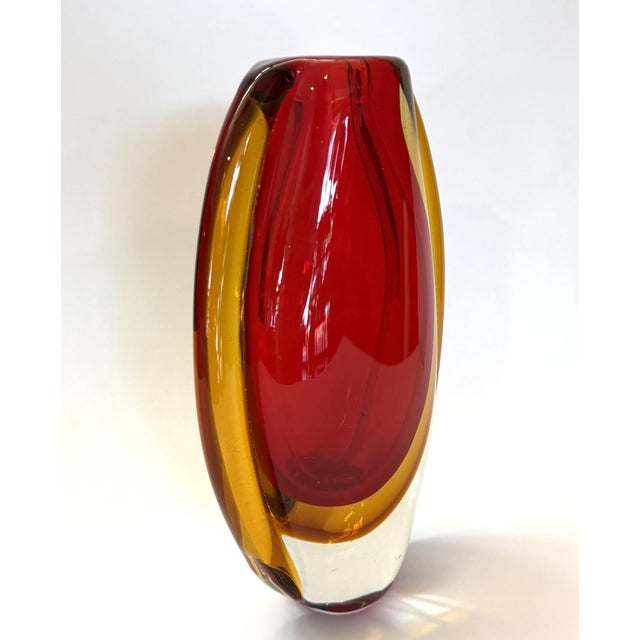 Glass Murano Style Sommerso Art Glass Vase in Red and Amber For Sale - Image 7 of 12
