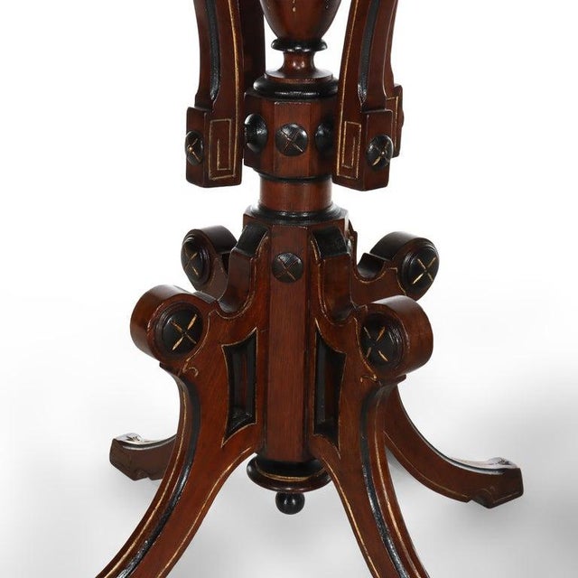 Pair Antique Renaissance Revival Ebonized & Inlaid Walnut & Burl Stands C1890 For Sale - Image 6 of 14