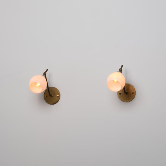1950s Vintage Italian Green Lacquered Metal and Opaline Glass Sconces, 1950s, Set of 2 For Sale - Image 5 of 9