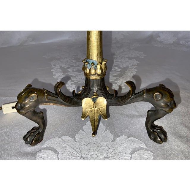 19th Century Barbedienne Foundry Attributed France Patinated & Gilt Bronze Candelabra Lamp For Sale - Image 11 of 12