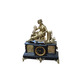 Napoleon III Table Clock in Black Marble and Brass, 1870s For Sale