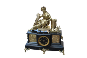 Napoleon III Table Clock in Black Marble and Brass, 1870s