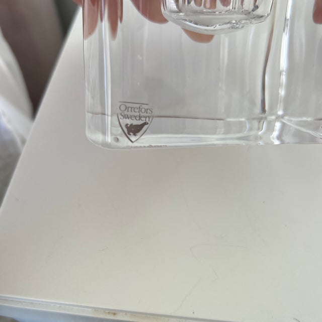 Glass Vintage Orrefors Sweden Modernist Crystal Candle Holders—Pair For Sale - Image 7 of 7