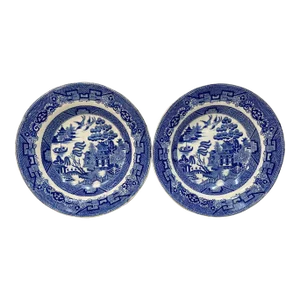 Antique Set of 2 Blue Willow Soup Bowls Made in England