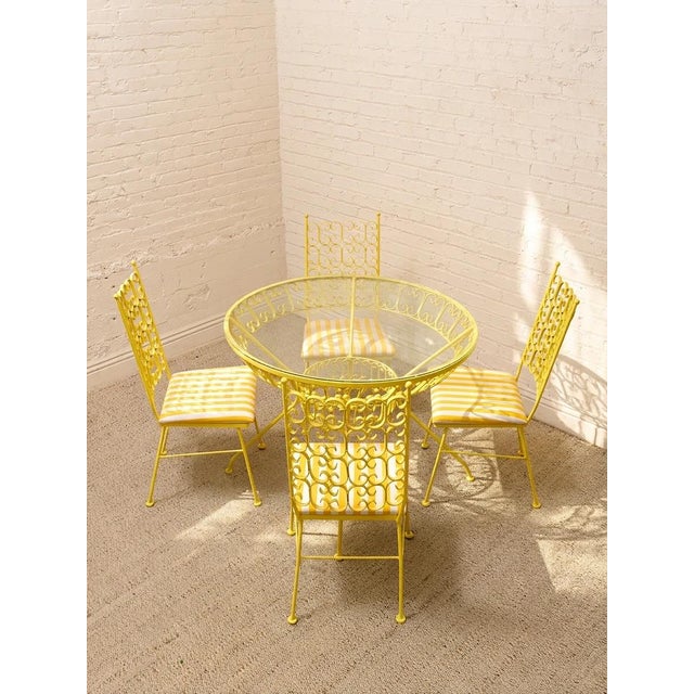 Mid 20th Century Styled After Arthur Umanoff Vintage Yellow Patio Dining Set With Glass Top Table and Four Chairs For Sale - Image 12 of 12