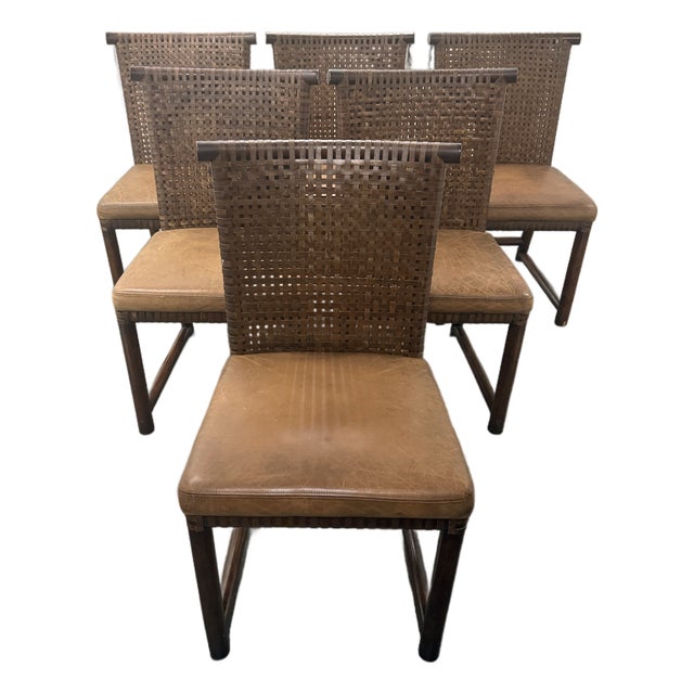 Henredon Acquisitions Wove Leather Strap Dining Chairs Set of 6 For Sale