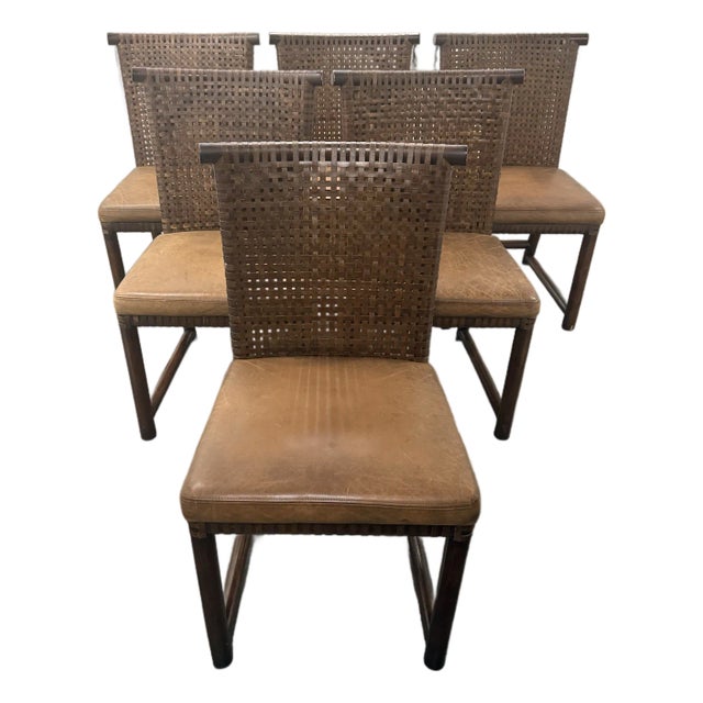 Henredon Acquisitions Woven Leather Strap Dining Chairs Set of 6 For Sale