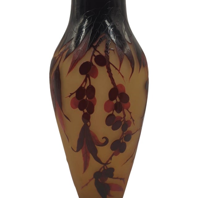 Antique d'Argental Art Nouveau Cameo Glass Botanical Berry Vase (10 Inches) For Sale - Image 12 of 12