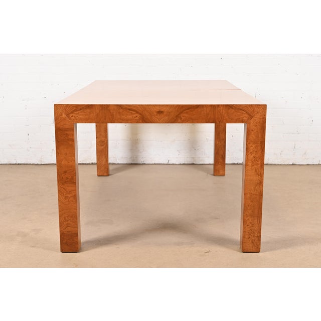 Milo Baughman for Thayer Coggin Mid-Century Modern Burl Wood Parsons Extension Dining Table, Newly Refinished For Sale - Image 11 of 12