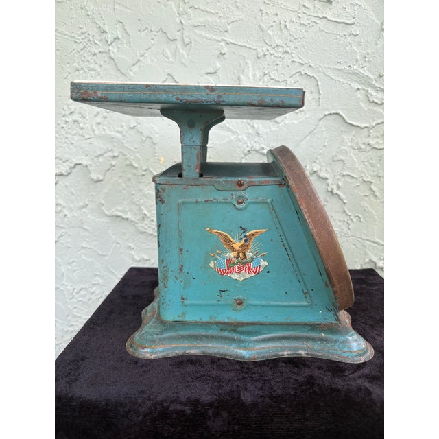 Antique 1906 Triner “Perfection” Family Kitchen Scale in Original Aqua Paint For Sale - Image 11 of 12
