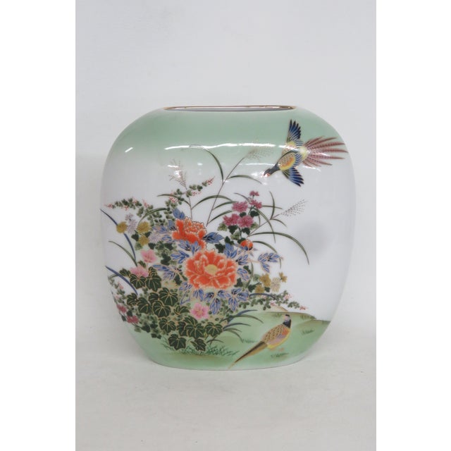 Toyo Botan Japanese Porcelain Oval Vase Hand Painted Floral Garden Design 5019b For Sale In Miami - Image 6 of 17