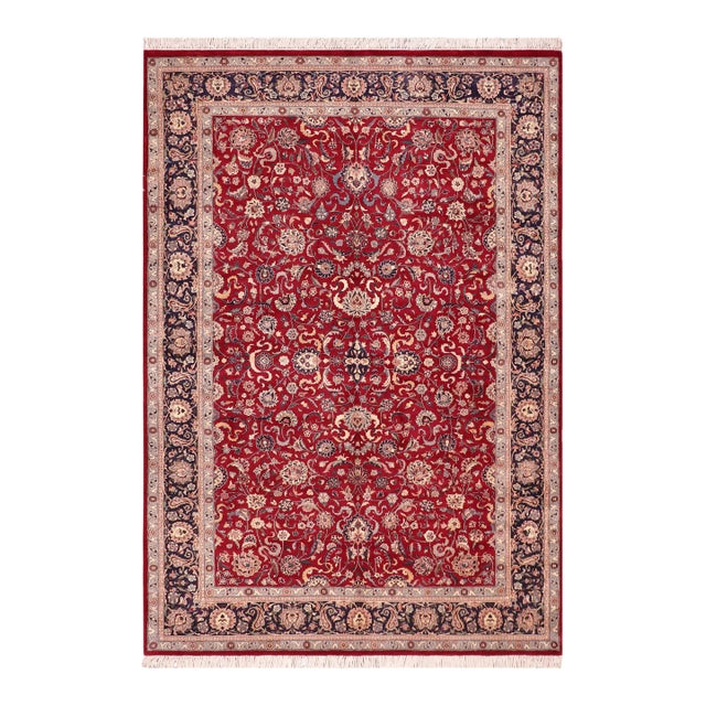 Beautiful Floral 1990's Pak-Persian Red/Blue Wool Rug - 6'2'' X 9'2'' For Sale