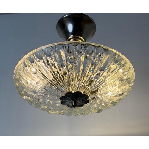 Vintage Swedish Sculptural Glass Ceiling Fixture with Floral Rosette, 1970 For Sale - Image 4 of 18