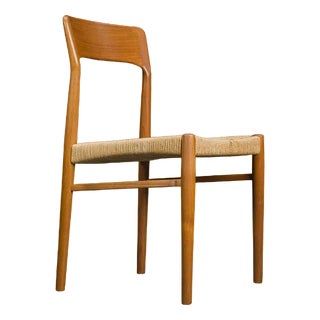 Danish Teak Dining Chair with Wicker by Henning Kjaernulf for Koruo Stolefabrik, 1960s For Sale