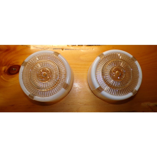 Metal Vintage Art Deco Round Ceiling Light Fixture Milk & Clear Glass Shade For Sale - Image 7 of 18