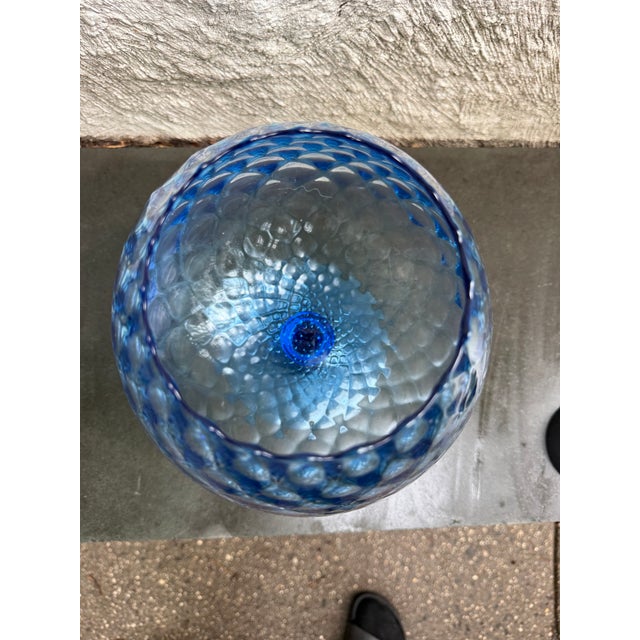Mid-Century Modern Huge Empoli Italy Optical Blue Glass Vase Goblet Brandy Sniffer 12 1/2” For Sale - Image 3 of 5