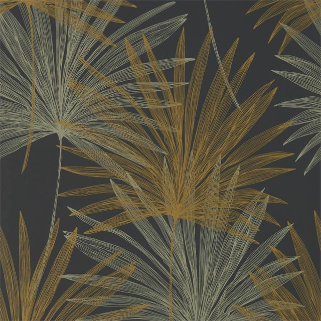 Harlequin Mitende Wallpaper in Jet/Gold - a Sample For Sale