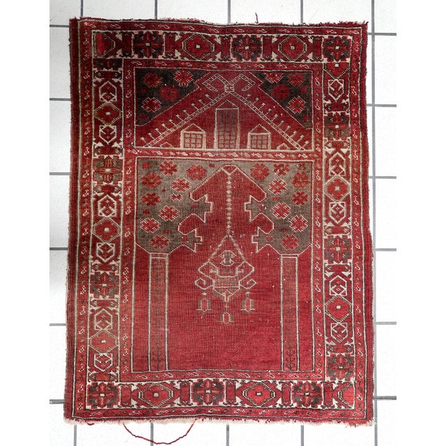 1920s, Antique Turkish Konya Handmade Prayer Rug 3 X 4 For Sale - Image 11 of 11