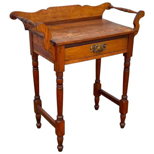 Wood Antique Wood Washstand Side Table With Single Drawer For Sale - Image 7 of 12