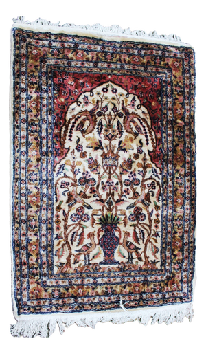 Vintage Wool Rug with Floral and Bird Motif, Pakistan, 1970s