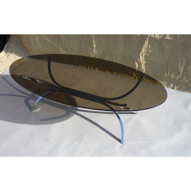 Vintage Oval Coffee Table in Glass and Steel, 1970s For Sale - Image 6 of 6