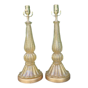 Pair of Barovier & Toso Attributed Gold Aventurine Murano Glass Lamps - Newly Restored