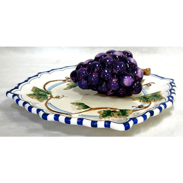 Vintage Bella Casa by Ganz Decorative Majolica Ceramic Grape Plate For Sale - Image 10 of 12