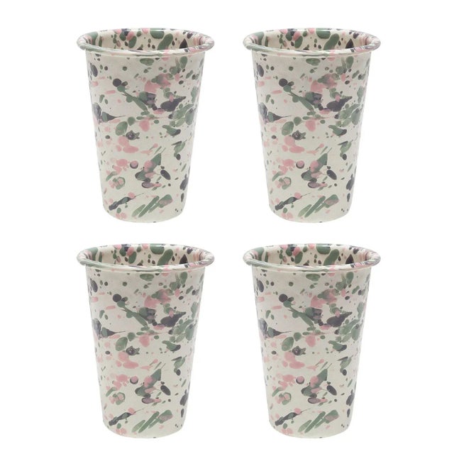 Crow Canyon Home Enamelware, Catalina 14 oz. Tumblers in Mint Hibiscus - Set of 4 For Sale In San Francisco - Image 6 of 6