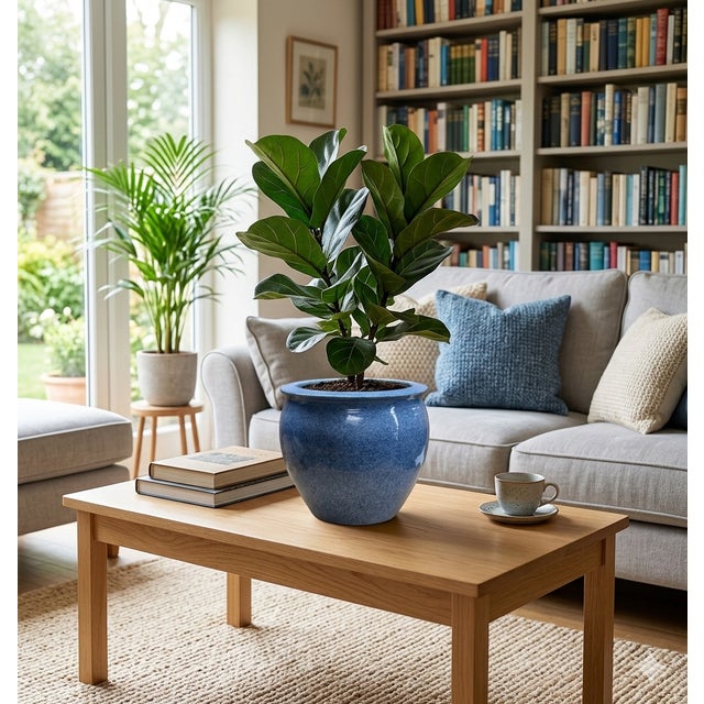 Ceramic Vintage Mottled Blue Powder Marks Porcelain Round Pot Planter For Sale - Image 7 of 8
