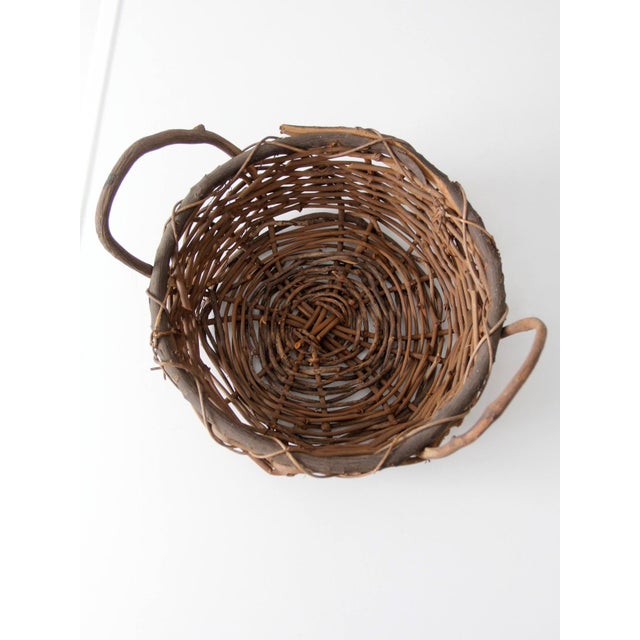 Brown Vintage Handwoven Vine Basket With Handles For Sale - Image 8 of 14