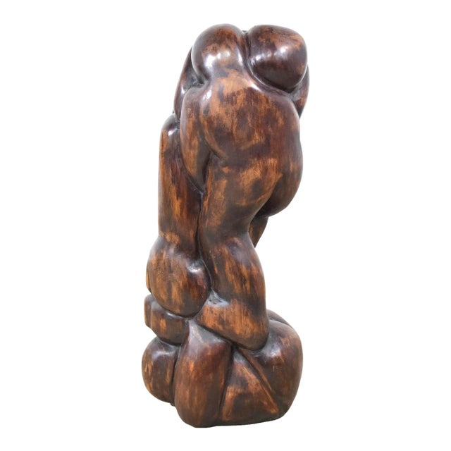 1950s Ben Goodkin Carved Wood Abstract Figurative Sculpture,signed. Large For Sale