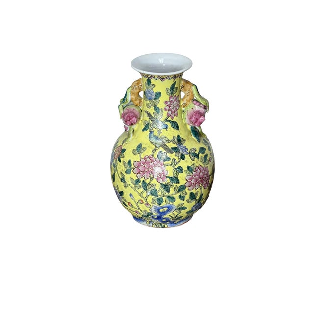 Vintage Yellow Porcelain Vase With Flower Bud Handles For Sale - Image 4 of 6