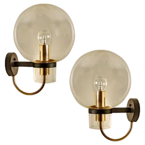 Clear Glass & Brass Wall Lamp attributed to Glashütte Limburg, 1975s