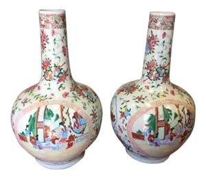 Vintage Chinese Gourd Form Famille Rose Vases - A Pair