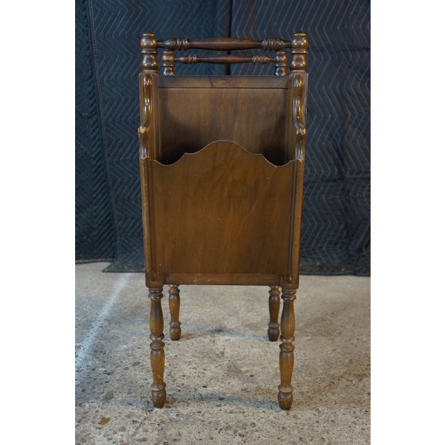 Antique Art Deco Walnut Carved Smoking Stand Tin Lined Humidor Magazine Rack For Sale - Image 14 of 16