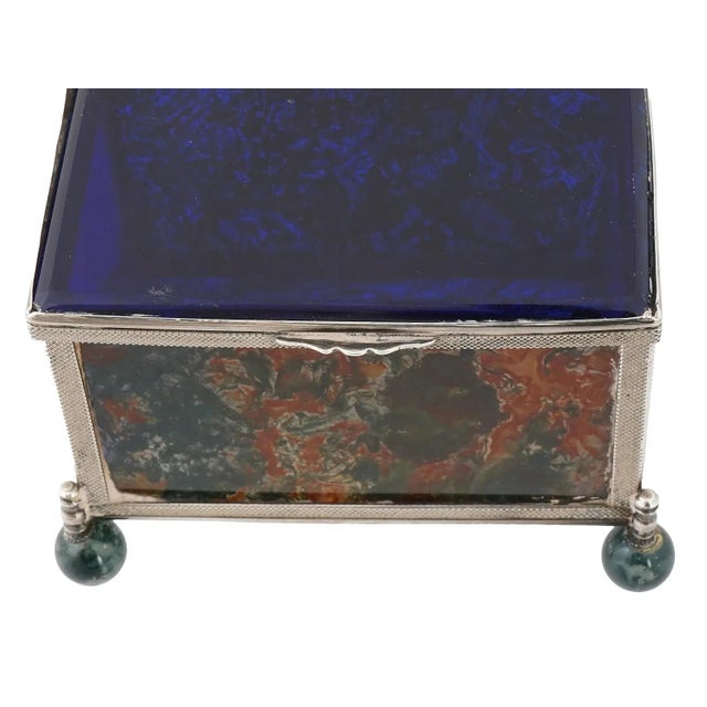 Mid 20th Century Decorative 925 Silver Glass Moss Agate Trinket Box For Sale - Image 10 of 13