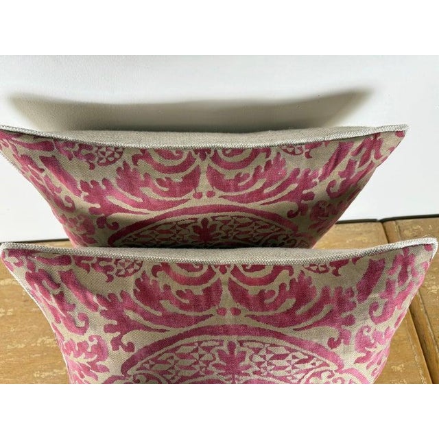 Textile Pair of Exceptional Fortuny Textile Pillows From 1940s Italian Villa Draperies For Sale - Image 7 of 8