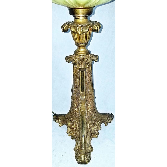 French Dore' Electrified Vaseline Glass Oil Lamp For Sale In West Palm - Image 6 of 9