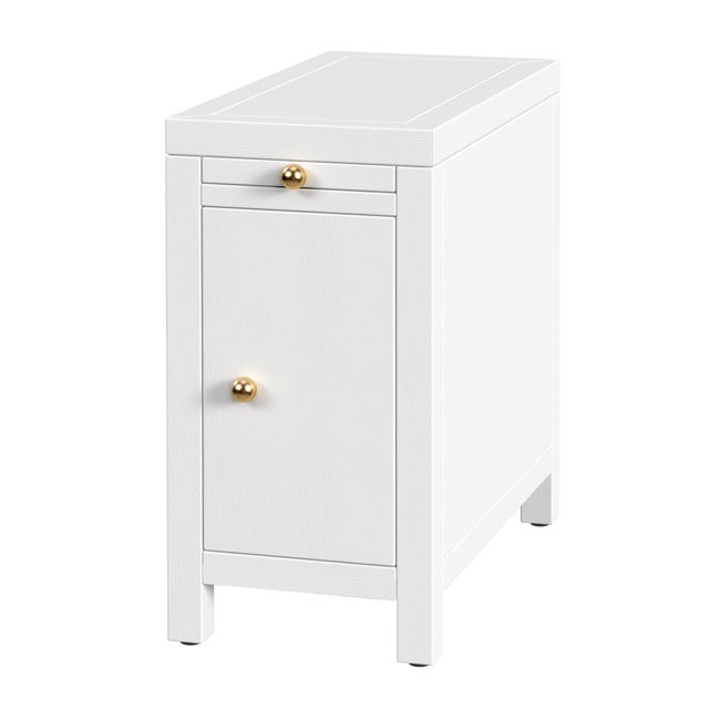 White Nora 12 in. W Rectangular Wood 1 Door Narrow End Table with Pull-Out Tray For Sale - Image 8 of 8