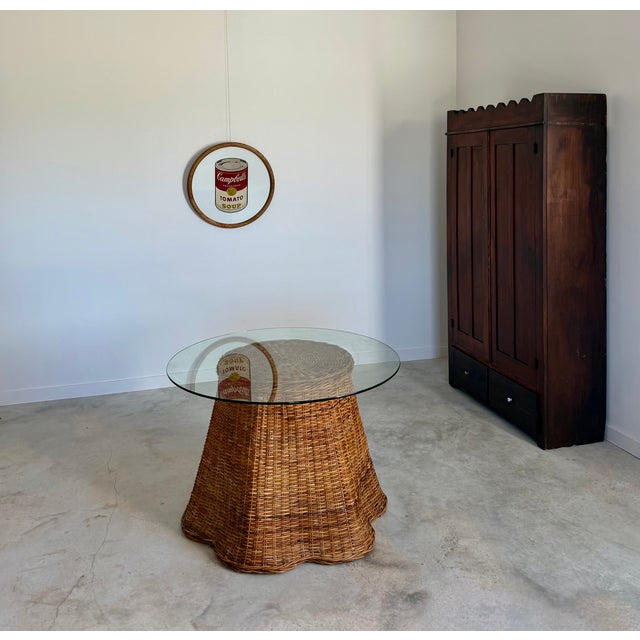 Tromp l'Œil "Ghost" Rattan Table + Round Glass Dining or Surrealist Game Table For Sale - Image 6 of 18