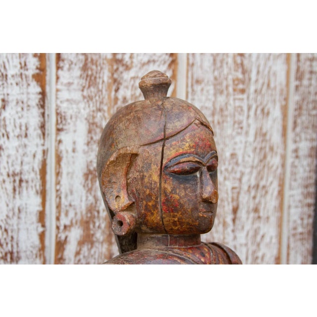 Red Antique Indian Goddess Wooden Statue For Sale - Image 8 of 11