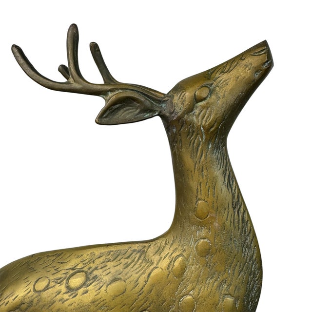 Hollywood Regency Set of 2 Mid Century Brass Deer Figurines, Buck & Doe For Sale - Image 3 of 15