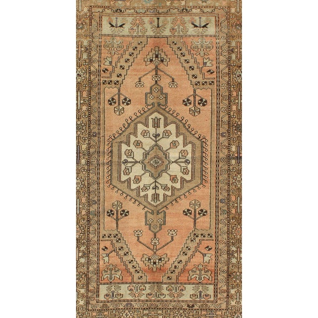 Vintage Turkish Oushak Rug in Soft Apricot, Ivory, and Brown With Medallions For Sale - Image 4 of 8