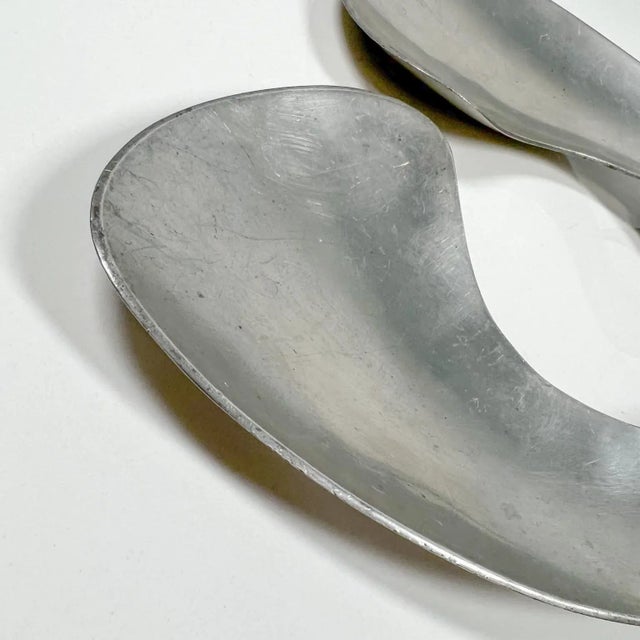 1970s Modernist Pewter Salad Serving Utensils by Shirley Charron Mid Century Mod For Sale - Image 12 of 13