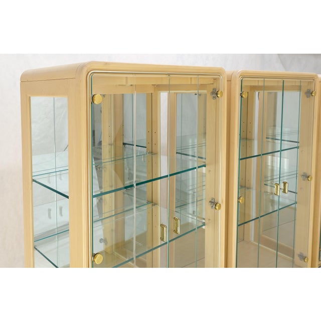 3 Blond Wood Glass Door Curio Cases Display Vitrine Cabinet Glass Shelves MINT! For Sale - Image 14 of 14