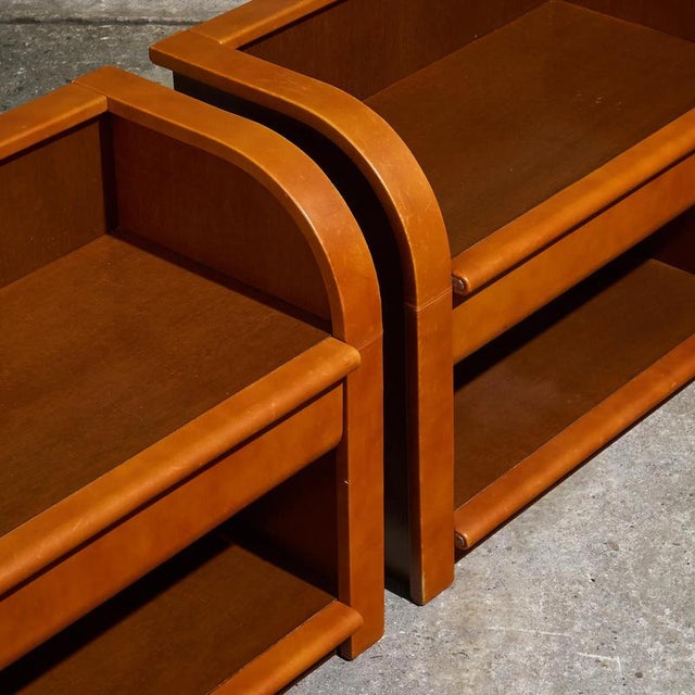 Wood Cognac Leather Nightstands by Luigi Massoni for Poltrona Frau, Italy, 1970s, Set of 2 For Sale - Image 7 of 14