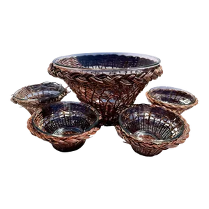 Vintage Anchor Hocking Wicker/Glass Bowl Set