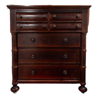 Antique American Empire Revival Mahogany Chest of Drawers With Turned Columns, C. 1900 For Sale