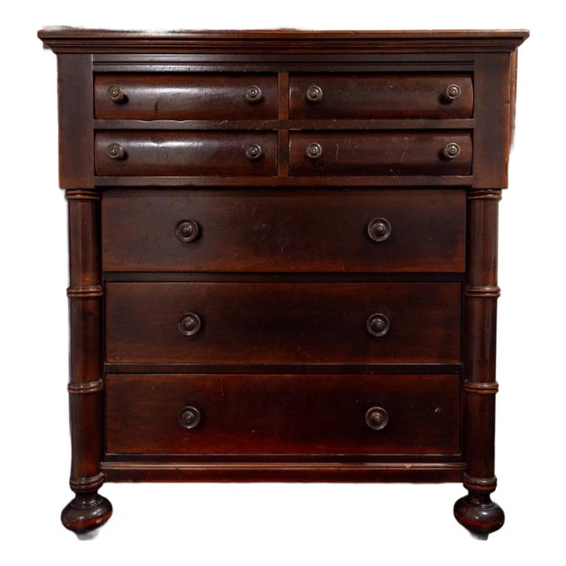 Antique American Empire Revival Mahogany Chest of Drawers With Turned Columns, C. 1900 For Sale