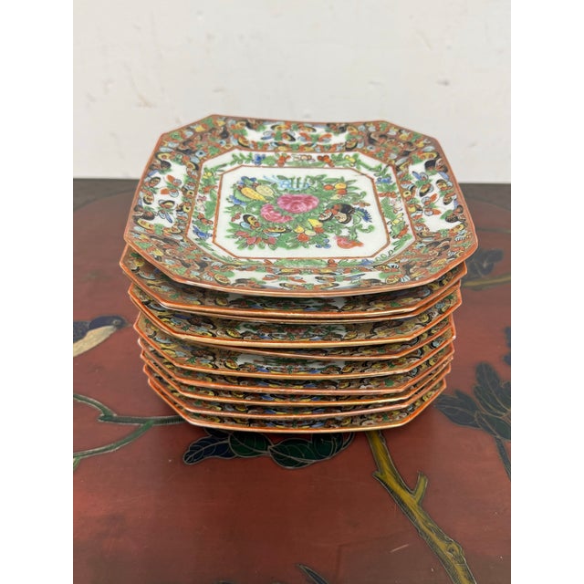 Design Plus Gallery presents a Set of Ten Antique 20th-Century Canton “Rose Thousand Butterflies” Porcelain Octagonal...